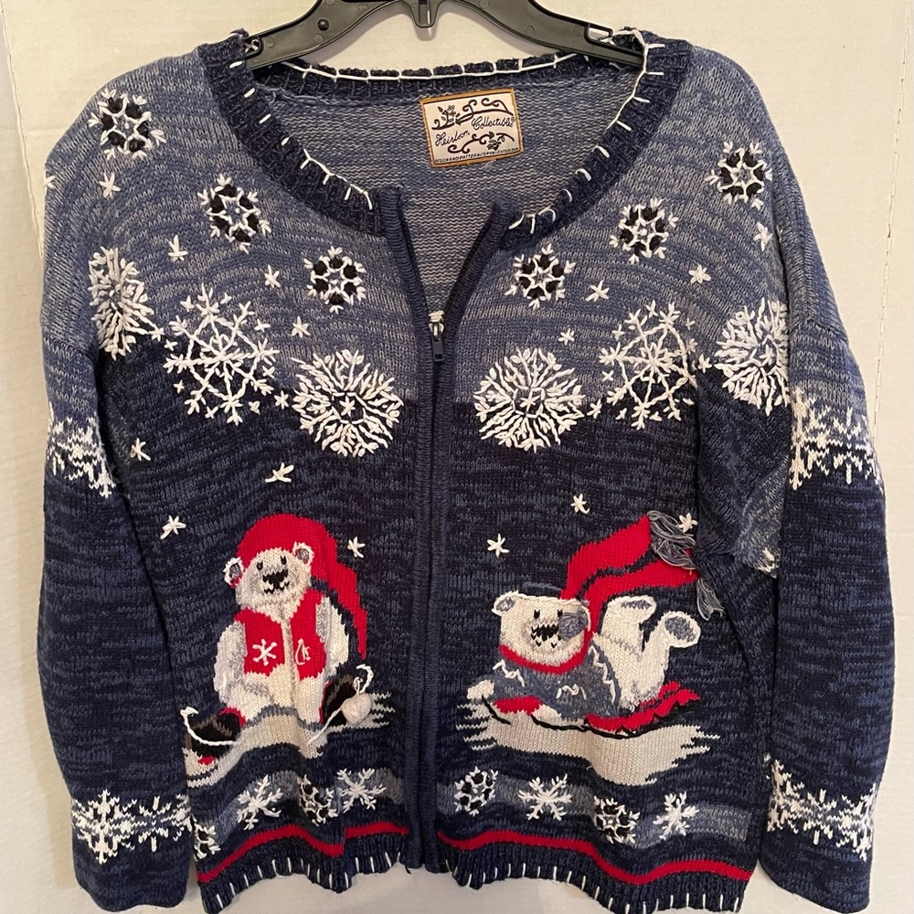 Navy Blue Polar Bear Sweater Vintage Heirloom Collectibles Cardigan